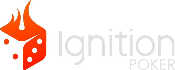 Logotipo da Ignition Poker: dado laranja em chamas e o nome Ignition em letras brancas